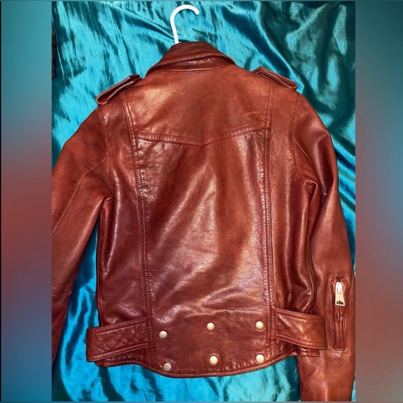 All Saints Women’s Biker Leather Jacket Deep Wine Red Size US 0 - Picture 5 of 12